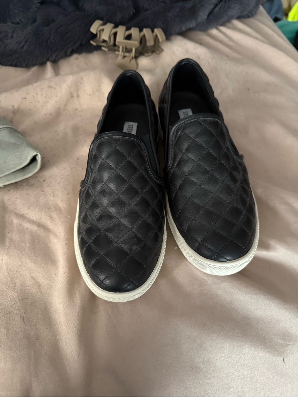 Steve Madden Black Quilted Slip-On Sneakers with White Sole